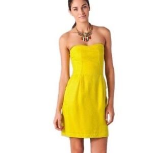 Rebecca Taylor Silk Blend Strapless Sweetheart Neckline Yellow Sheath Dress Sz 4